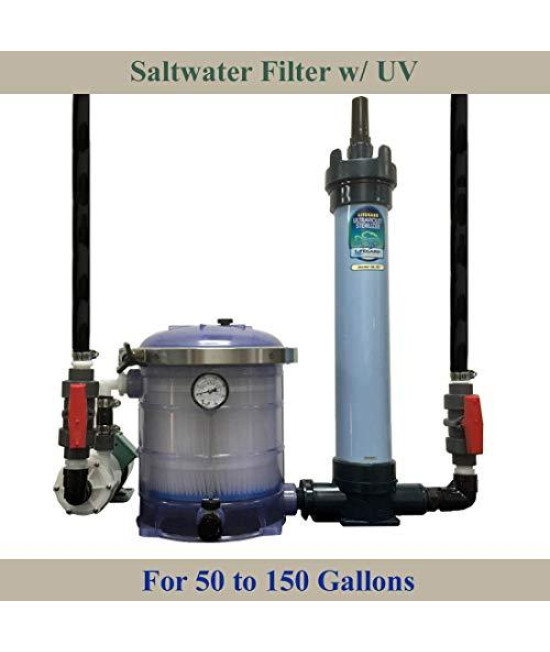 Nu-Clear Saltwater 50 to 150 Gallon Tank Filter, Iwaki Pump, UV Sterilizer & Plumbing Bundle (4 Items)