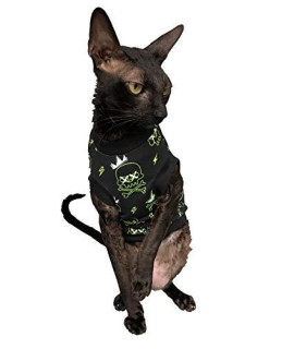 Kotomoda Hairless Cat's Cotton Stretch T-Shirt Sculls Glow in The Dark for Sphynx Cats ? (L)
