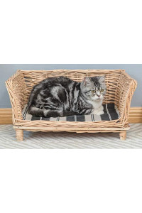 PawsMark Natural Willow Cat or Dog Wicker Bed Basket with Cushion for Indoor and Outdoor (QI003682)