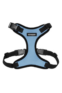 Voyager Step-in Lock Pet Harness - All Weather Mesh, Adjustable Step in Harness for Cats and Dogs by Best Pet Supplies - Baby Blue/Black Trim, L