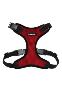 Voyager Step-in Lock Pet Harness - All Weather Mesh, Adjustable Step in Harness for Cats and Dogs by Best Pet Supplies - Red/Black Trim, S