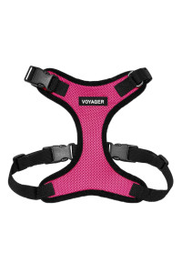 Voyager Step-in Lock Pet Harness - All Weather Mesh, Adjustable Step in Harness for Cats and Dogs by Best Pet Supplies - Fuchsia/Black Trim, M