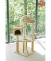 PAWMONA Five Level Cat Tree & Cat Activity Center - Sleeping Areas and Scratching Posts for a Happy, Healthy Cat Life - European Quality, Beige, Model: 12932 - Great Gift for Cat Lovers