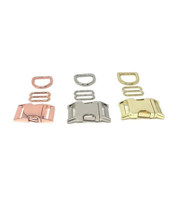 Big Pup Pet Fashion Dog Collar Hardware, 1" Wide, 25 mm, 5 Sets of Your Choice of Rose Gold, Gold, Silver, Nickle, Or Brass, Side Release Buckle, Triglide, D Ring, Set of 5 (1", Silver/Nickle)