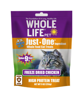 Whole Life Pet USA Sourced and Produced Human Grade Freeze Dried Chicken Breast Cat Treat Value Pack, Protein Rich for Training, Picky Eaters, Digestion, Weight Control, 9 Ounce