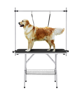 Yaheetech 46 Pet Grooming Table For Large Dogs Adjustable Height Portable Trimming Table Drying Table Warmnoosemesh Tray Maximum Capacity Up To 265Lb, Black