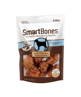 SmartBones with Peanut Butter Mini chews 8 count Rawhide-Free chews for Dogs No Artificial Preservatives or Flavors Added