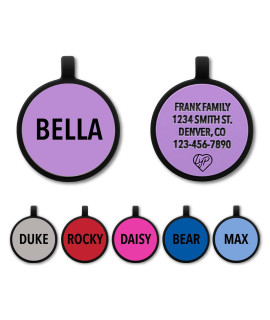 LYP Soundless Pet Tag - Deep Engraved Silicone - Double Sided and Engraving Will Last - Many Design choices of Pet ID Tags, Dog Tags, cat Tags (Purple, circle)