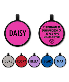LYP Soundless Pet Tag - Deep Engraved Silicone - Double Sided and Engraving Will Last - Many Design choices of Pet ID Tags, Dog Tags, cat Tags (Hot Pink, circle)