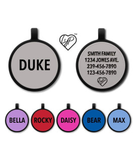 LYP Soundless Pet Tag - Deep Engraved Silicone - Double Sided and Engraving Will Last - Many Design choices of Pet ID Tags, Dog Tags, cat Tags (grey, circle)