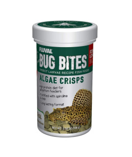 Fluval Bug Bites Algae Crisps for Bottom Feeders, Fish Food for Small to Medium Sized Fish, 3.53 oz., A7361, Brown