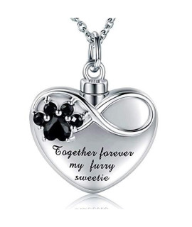 MANBU 925 Sterling Silver Cremation Jewelry for Pet Ash - Memorial Ash Pendant Urn Necklace for Dog Cat Women Remembrance Keepsake Gift for Loss of Loved Furry Friend (paw Print urn Necklace)