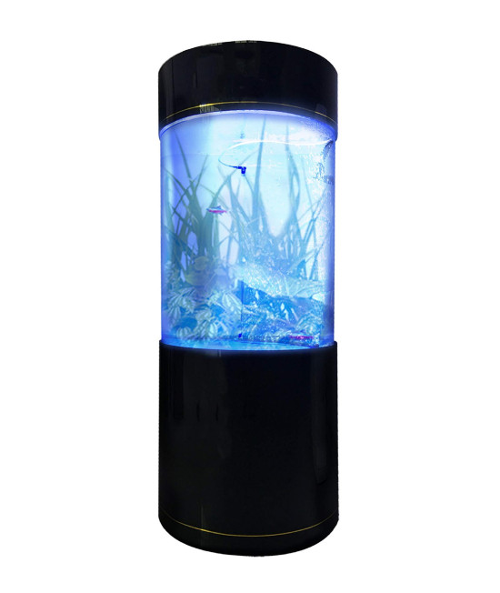 Penn-Plax Water World Luxury Large Cylinder Acrylic Aquarium with Built-in Stand and Storage Top - 360