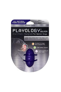 Playology Silver - Dental Chew Dog Toy - Designed for Senior Dogs - Small - Engaging All-Natural Pork Sausage Scent