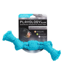 Playology Silver Dri-Tech Dental Rope Dog Toy, Medium - Designed for Senior Dogs (15-35lbs) - Engaging All-Natural Peanut Butter Scented Toy - Non-Toxic Materials and Moderate chewing for Older Teeth