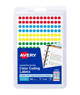 Avery Removable Color Coding Labels, 025 Inches, Assorted, Round, 18 Packs (5795)