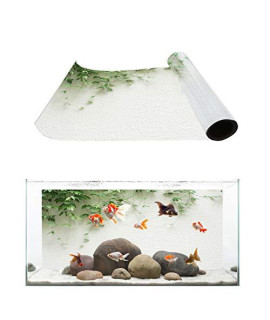 T&H Xhome Aquarium Dacor Backgrounds Spring Tree Branch Growing On A White Wall Pattern Fish Tank Background Aquarium Sticker Wallpaper Decoration Picture Pvc Adhesive Poster 48.8 W X 24.4 H