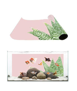 T&H Xhome Aquarium Dacor Backgrounds Pink Succulent Cactus Pattern Fish Tank Background Aquarium Sticker Wallpaper Decoration Picture Pvc Adhesive Poster 36.4 W X 24.4 H