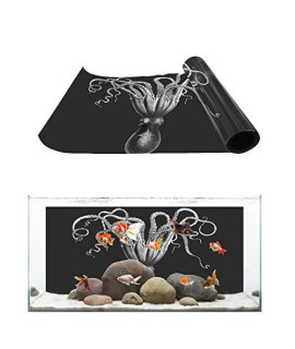 T&H Xhome Aquarium Dacor Backgrounds Black And Gray Octopus Pattern Fish Tank Background Aquarium Sticker Wallpaper Decoration Picture Pvc Adhesive Poster 36.4 W X 24.4 H