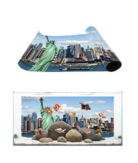 T&H Xhome Aquarium Dacor Backgrounds American Statue Of Liberty Pattern Fish Tank Background Aquarium Sticker Wallpaper Decoration Picture Pvc Adhesive Poster 48.8 W X 24.4 H