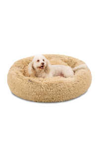 Best Choice Products 36in Dog Bed Self-Warming Plush Shag Fur Donut Calming Pet Bed Cuddler w/Water-Resistant Lining, Raised Rim - Brown