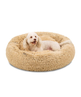 Best Choice Products 36in Dog Bed Self-Warming Plush Shag Fur Donut Calming Pet Bed Cuddler w/Water-Resistant Lining, Raised Rim - Brown