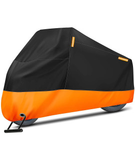 Puroma Motorcycle Cover, Xxx-Large Waterproof Motorbike Cover Outdoor Indoor Scooter Shelter Protection With 4 Reflective Strips For Harley Davidson, Honda, Suzuki, Kawasaki, Yamaha (Black Orange)