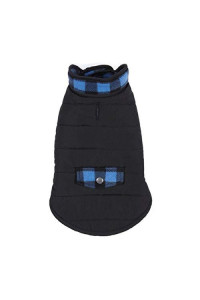 PetEdge Casual Canine Reversible Dog Parka - Blue Plaid (Small)