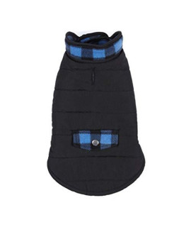 PetEdge Casual Canine Reversible Dog Parka - Blue Plaid (Small)