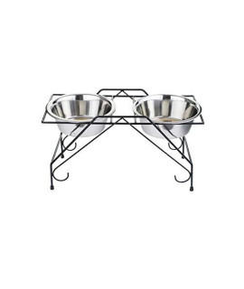 Pet Feeder (Cats & Dogs) with Elevated Stand and 2 Removable Stainless Steel Bowls