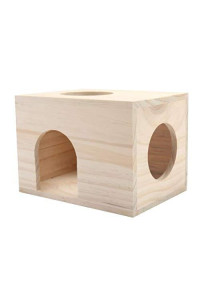 MeLovPets Hamster Wooden House for Small Pets- Natural Wood Hideout for Mouse Gerbils Lemmings Rats