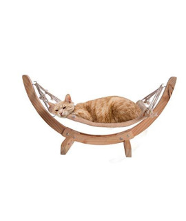 NLGToy Wood Cat Hammock Soft Plush Cat Bed Attractive and Sturdy Perch,Winter Warm Sleeping Bag Pet Bed Deep Sleep Calming Dog Bed Detachable (Beige)