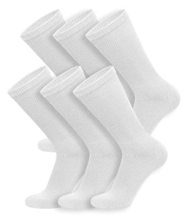6 Pairs Of Cotton Diabetic Neuropathy Crew Socks (10-13, Fits Mens Shoe Size 9-12, White)
