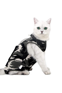 oUUoNNo cat Wound Surgery Recovery Suit for Abdominal Wounds or Skin Diseases, After Surgery Wear, Pajama Suit, E-collar Alternative for cats (L, camouflage)