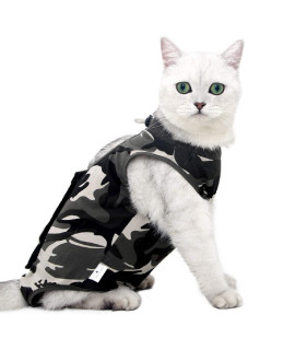 oUUoNNo cat Wound Surgery Recovery Suit for Abdominal Wounds or Skin Diseases, After Surgery Wear, Pajama Suit, E-collar Alternative for cats (S, camouflage)