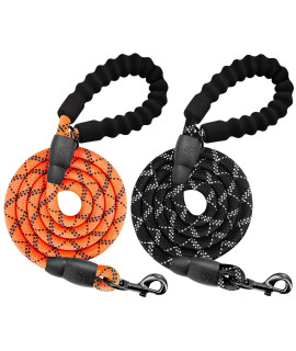 BARKBAY 2 Pack Dog leashes for Large Dogs Rope Leash Heavy Duty Dog Leash with comfortable Padded Handle and Highly Reflective Threads 5 FT for Small Medium Large Dogs(OrangeBlack)