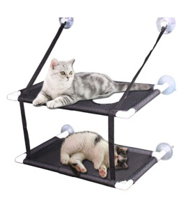 Kitty Sunny Seat,Cat Window Perch Cat Window Bed Hammock Up to 44lb Can Be Installed on Small Window Soft Mats, for Large Cat and Kitten,Double Layers(Black)