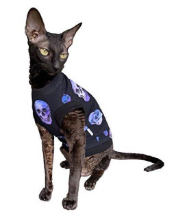 Kotomoda Hairless Cat's Cotton Stretch T-Shirt Purple Sculls for Sphynx Cats (L)