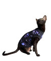 Kotomoda Hairless Cat's Cotton Stretch T-Shirt Purple Sculls for Sphynx Cats (XS)