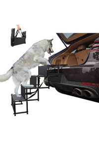 maxpama Premium Nonslip Dog Car 4 Steps for SUV, Trucks,Couch and High Beds - Durable Metal Frame Pet Stairs Support up to 150 Lbs - Lightweight Folding Pet Ladder Ramp for Indoor Outdoor Use,Black,