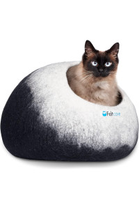 Feltcave Medium Cat Cave Bed - Cute Cat Bed Cave Handcrafted From Flawless Merino Wool - Snuggly Cat Caves For Indoor Cats - Respected As The Premium Wool Cat Cave (Black White)