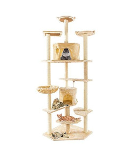 AlwaysPrekit 80" Extra Large Cat Tree Condo Multi-Level Cat Play House with Sisal-Covered Scratching Post Plush Perch Cat Tower Activity Center (Beige)