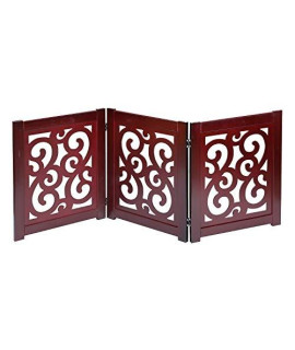 HOME DISTRICT Dog Gate Freestanding Pet Gate 4-Panel & 3 Panel Pet Gate for Dogs Folding Dog Gate Quadfold & Trifold Pet Gate for Small Dogs Decorative Pet Gate for Dogs Indoor, Mahogany Scroll 47x19