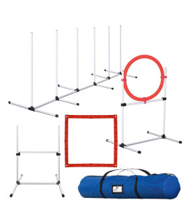 cHEERINg PET Dog Agility Training Equipment, 4 Piece Dog Obstacle course Includes Dog Jump, Tire Jump, Pause Box and Weave Poles with carrying case, Indoor Our Outdoor Dog Agilty Equipment