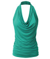 Eimin Womens Casual Halter Neck Draped Front Sexy Backless Tank Top Jade 1Xl