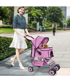 4 Wheels Dog Stroller Cat Stroller with Detachable Carrier Pet Stroller for Small & Medium Cats and Dogs Clearance Cat Dog Cage Stroller Carrier Strolling Cart Travel Folding Carrier with Cup Holder