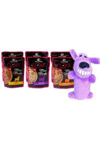Wellness CORE Mini Meals Grain Free Small Breed Dog Wet Food 3 Flavor 6 Pouch Sampler, 2 Each: Chicken Pate, Chunky Chicken and Liver, Shredded Chicken Turkey (3 Ounces) Plus Toy Bundle