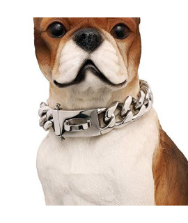 Heavy Duty 19mm Wide Choke Dog Chains with Safety Lock for Large Medium Pitbull Bulldog Dogs, 18K Gold/Silver/Black Dog Collars, Strong Stainless Steel Metal Curb Cuban Links Slip Training Collars