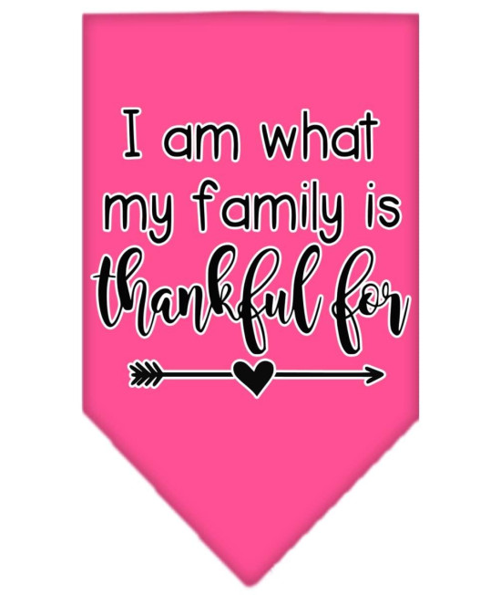 Mirage Pet Product I Am What My Family is Thankful for Screen Print Bandana Bright Pink Large