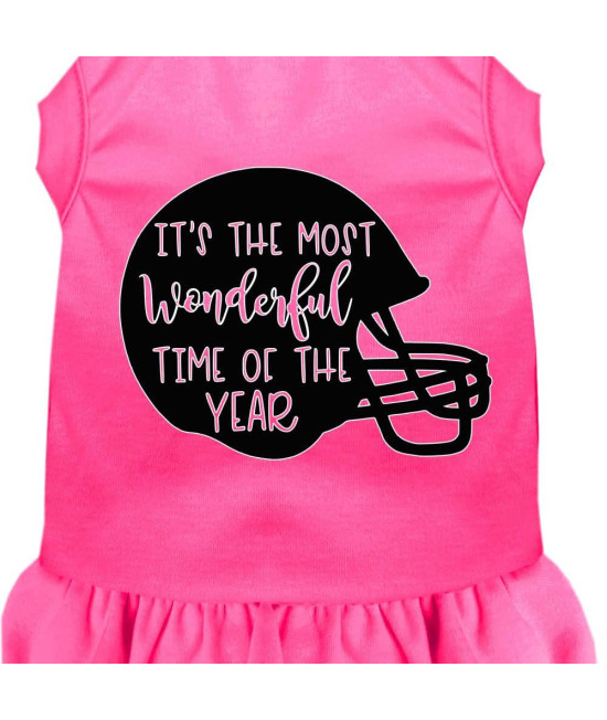 Mirage Pet Product Most Wonderful Time of The Year (Football) Screen Print Dog Dress Bright Pink